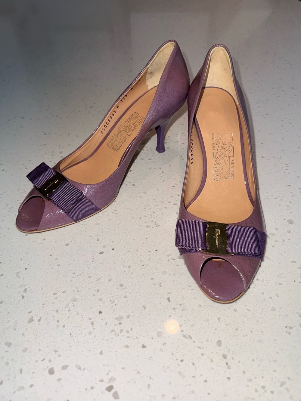 Salvatore Ferragamo Lilac Vara Bow Peep-Toe Pumps